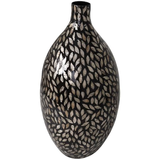 22" Black Mother of Pearl Handmade Mosaic Floral Inspired Vase